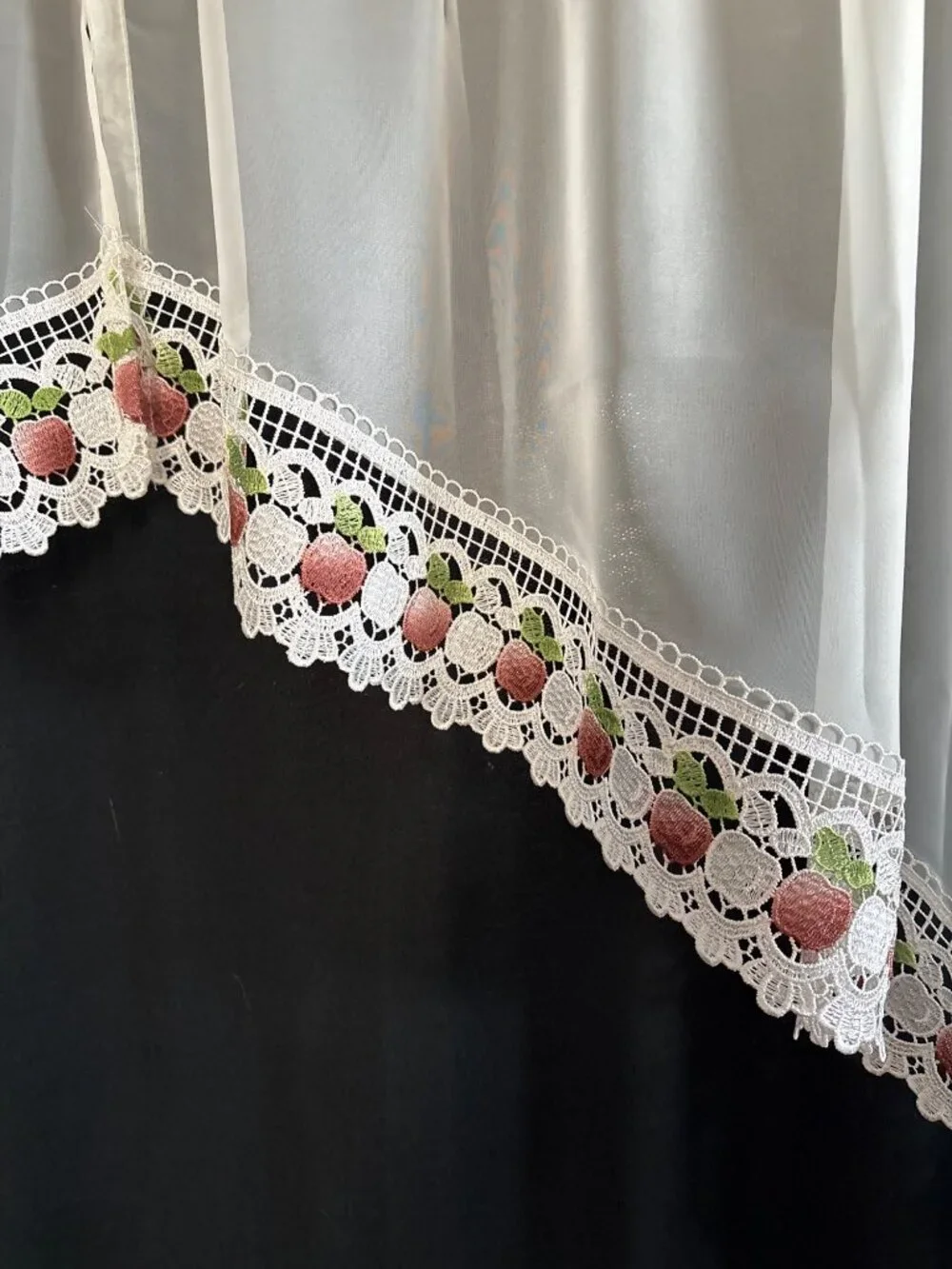 Sheer White Valance Curtains Apple Lace Trim 60
